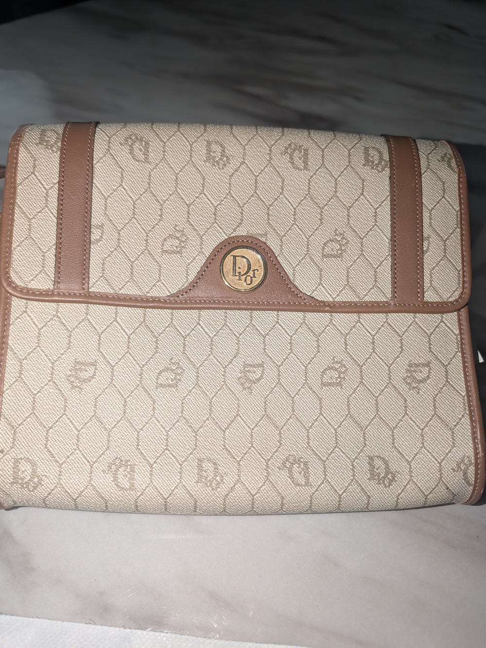 Dior Beige Monogram Crossbody with Brown Trim